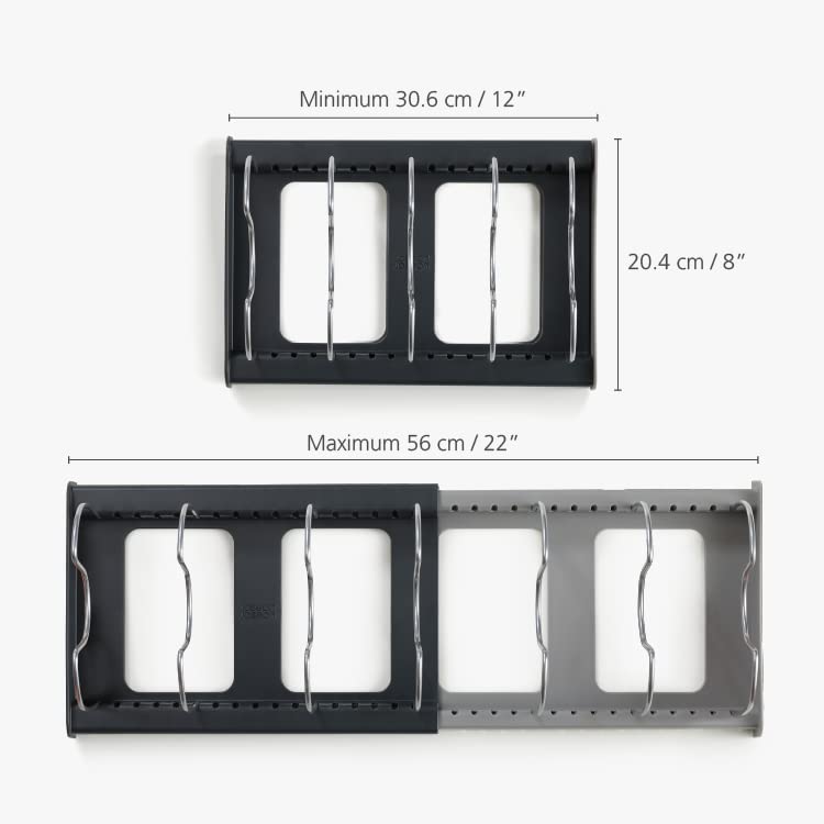 Joseph Joseph DrawerStore Expanding Cookware Organizer, Space saving storage for pan lids, baking trays - Grey