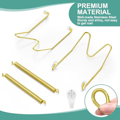 Hotop 12 Pieces Plate Hangers for Wall Stainless Steel Wire Invisible Heavy Duty Plate Hangers Display Holders with 12 Pieces Hooks for Wall Decorative(6/8/10 Inch,Gold)