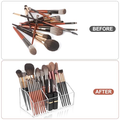 Clear Makeup Brush Holder Organizer Acrylic 6-Slots Cosmetic Brushes Storage Organizer for Vanity Countertop