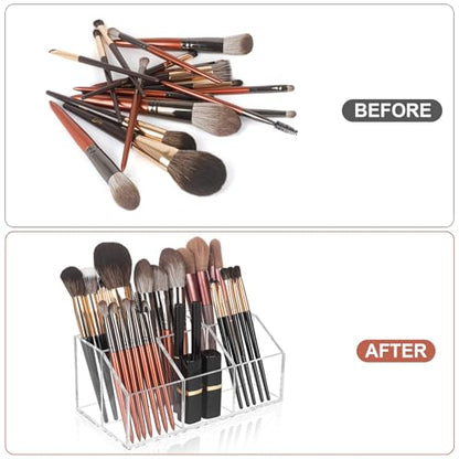 Clear Makeup Brush Holder Organizer Acrylic 6-Slots Cosmetic Brushes Storage Organizer for Vanity Countertop