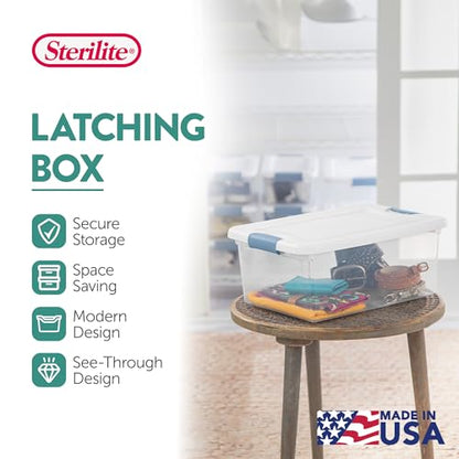 15 Qt Latching Storage Box, Stackable Bin with Lat... (12 Count | White | Plastic)