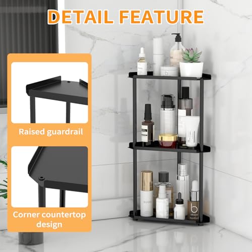 3 Tier Bathroom Counter Organizer, Vanity Organizer Corner Shelf | Skincare, Makeup Countertop Organizers, Kitchen, Bathroom Counter Storage, Black
