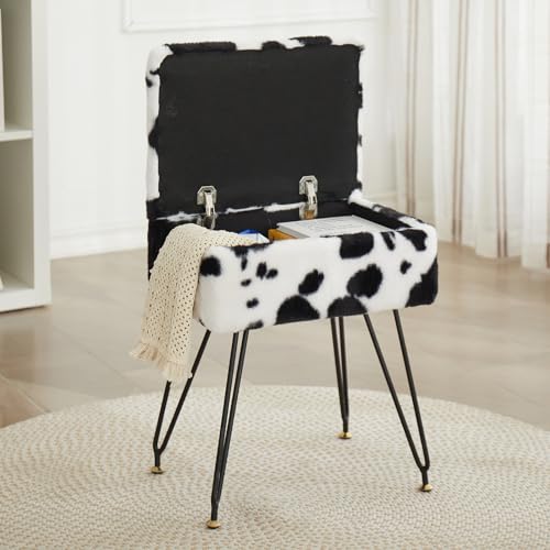 Teddy Storage Ottoman, Flip Top Vanity Stool, Cow (Cow)