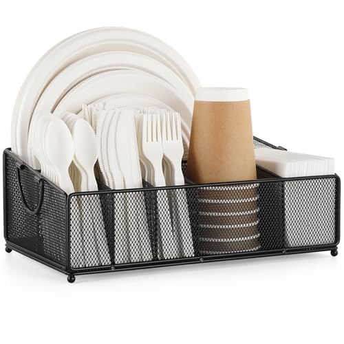 Large Paper Plate and Silverware Caddy for Counter... (Black | Metal)