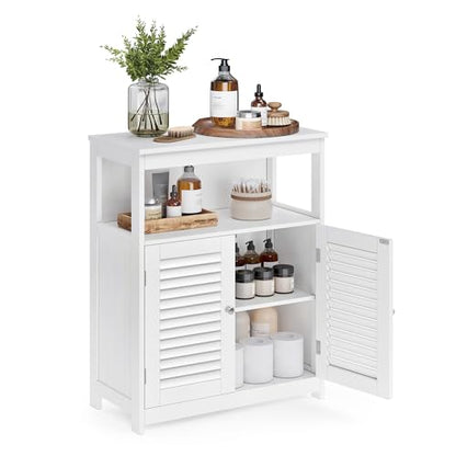 VASAGLE Bathroom Floor Cabinet, Bathroom Storage Cabinet, Freestanding, with Double Shutter Doors and Adjustable Shelf, for Living room, Entryway, Kitchen, White UBBC40WTV1