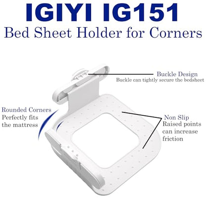 Bed Sheet Holders for Corners, 4 Pcs Lock Fitted Sheet Clips Fastener | Bed Sheet Grippers, Non-slip Heavy Duty Holder to Keep Sheets Tight, Fit Mattress Twin Full Queen King Size Beds Easy Install