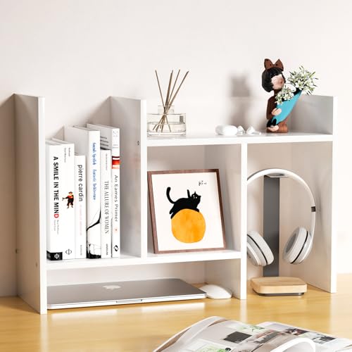 Desk Shelves Wood Desktop Orgnizer Shelf. Office O... (2 Count | White | Wood)
