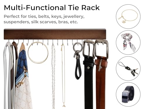 StorageWorks Tie Rack with 20 Hooks, 2 Set Wall Mounted Wood Hanger, Walunt