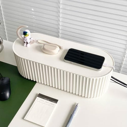 White Cable Management Box with Lid, Large, Plastic | Cable Box Organizer, For Wire, Power Strip, Surge Protector, Extension Cords Hider Cover, For Home Office, Desk and Floor