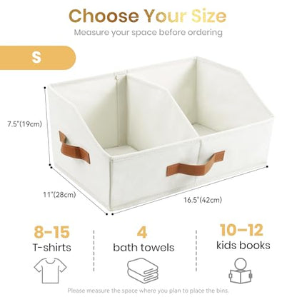 Closet Organizers And Storage - UPGRADED Trapezoid Storage Bin With Leather Handles & Adjustable Dividers, Fabric Collapsible Storage Bins For Clothes Storage & Shelf Organizer (3pcs, Small, Ivory)