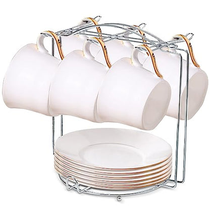 Tea Cups and Saucers Holder,Metal Tea Cups Coffee Cups Rack,Organizer for Coffee Cup Spoon and Saucers (Silver)