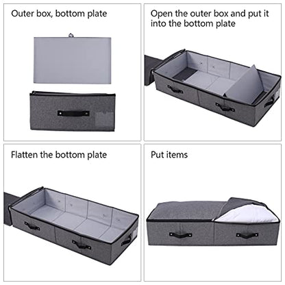 Under Bed Storage Bins with Lids, Closet Organizers, Foldable Under-bed Storage Baskets for Sheets, Clothes, Quilts, Sweaters, Wrapping Paper, 35x16.5x7inch, Black Gray, 1PCS