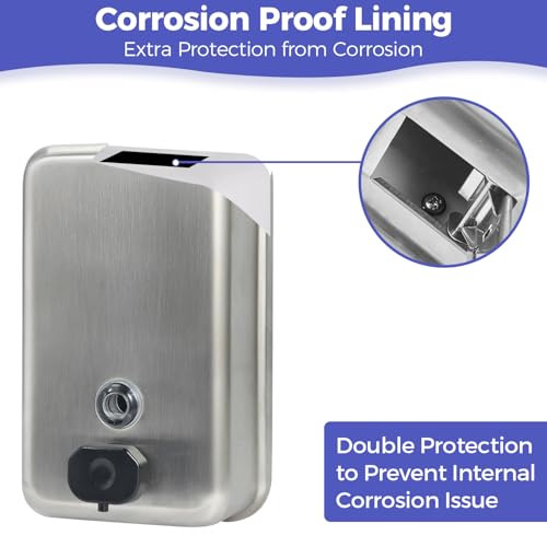 Stardrix Heavy Duty Stainless Steel Wall Mount Soap Dispenser, 1100ml/37oz, with Corrosion Proof Lining and Anti-Leak Pump for Commercial & Home Bathroom Kitchen(Vertical)