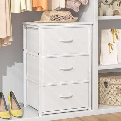 DAOUTIME Stackable Storage Drawers, 3 Drawers for Closet Clothes, White Closet Organizer with Wooden Top & Metal Frame, Freestanding or Stackable Dresser for Bedroom, Living Room