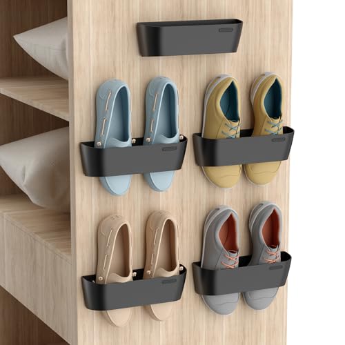 Wall Mounted Shoes Rack 5Pack with Sticky Hanging... (Black | Plastic)