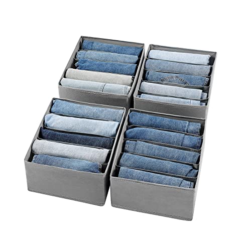 Jeans Drawer Organizers for Clothing, 5 Compartment Wardrobe Storage Box, Washable Clothes Organizer for Folded Clothes, Jeans, Pants, Leggings, t-shirts(Grey)