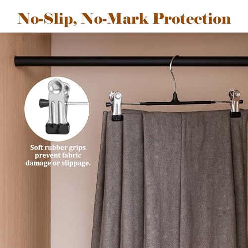 Pants Hangers with Clips, 20 Pack 11.6 inch Heavy Duty Metal Hangers, Adjustable Skirt Hangers for Women, Space Saving Non-Slip for Pants,Socks,Jeans and Skirts