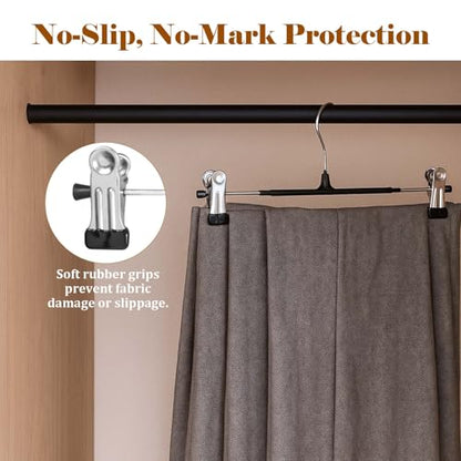 Pants Hangers with Clips, 20 Pack 11.6 inch Heavy Duty Metal Hangers, Adjustable Skirt Hangers for Women, Space Saving Non-Slip for Pants,Socks,Jeans and Skirts