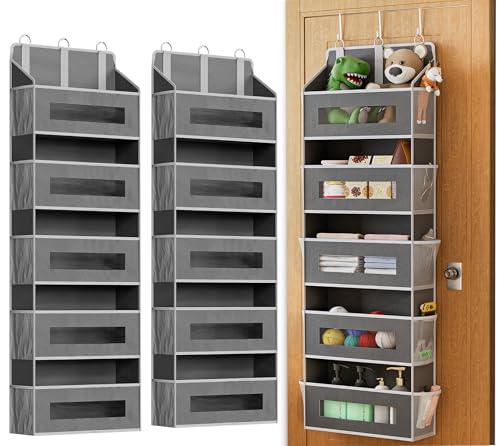 2 Pack 5 Tier Over The Door Organizer - Large Capa... (2 Count | Grey | Nonwoven Fabric)
