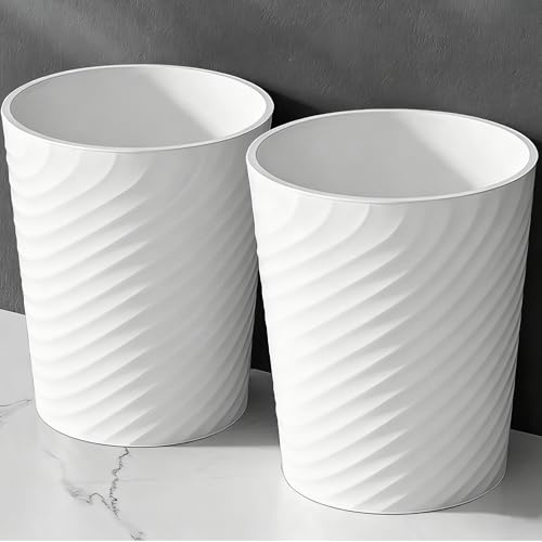 Bathroom Trash Can 1.8 Gallon Small Waste Basket Garbage Can for Dorm Kitchen Toilet Office Bedroom, 2 Pack White