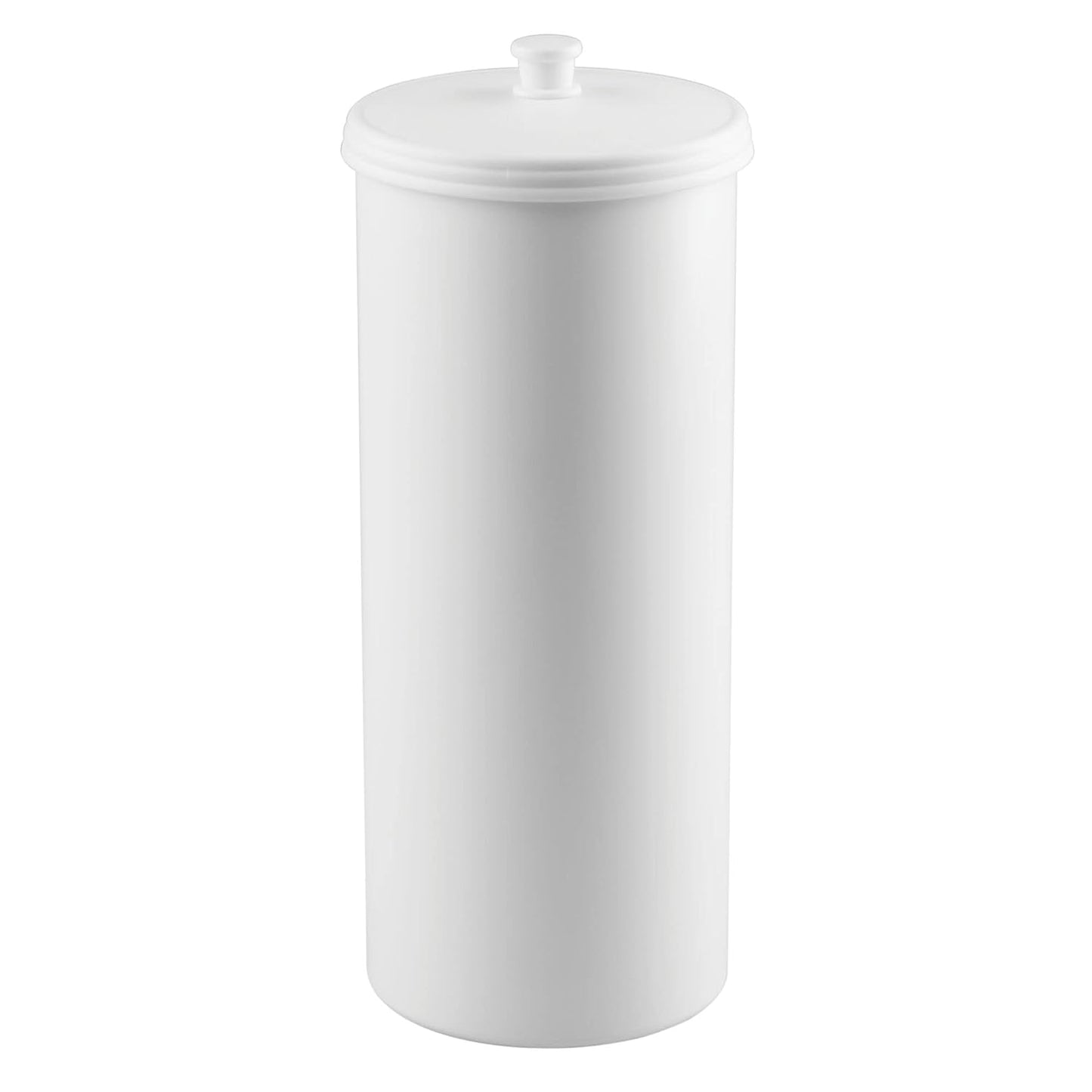 iDesign Freestanding Bathroom Toilet Paper Storage Holder, White | With Lid, For 3 Extra Rolls