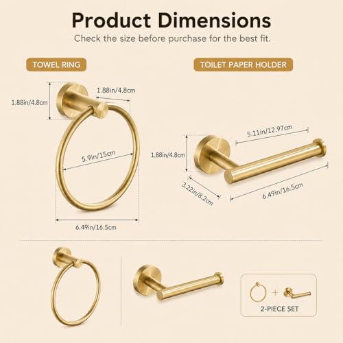 Toilet Paper Holder Towel Ring Brushed Gold Bathroom Hardware Hand Towel Holder Bathroom Accessories Set Wall Mount Stainless Steel 2 Pieces