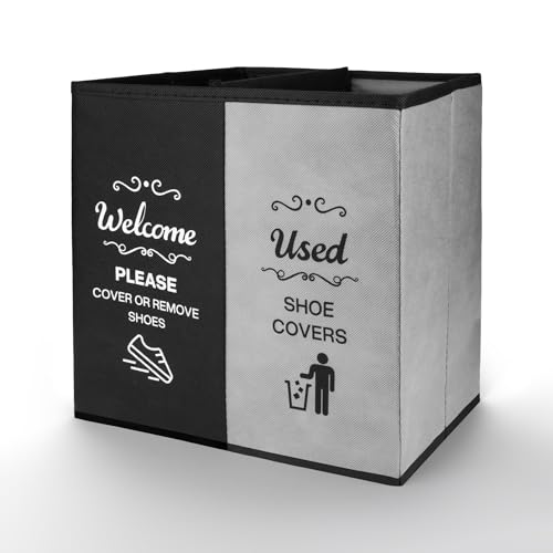 Opret 2 Compartment Large Shoe Cover Box Black Grey, Real Estate Agent Supplies, Disposable Shoe Cover Dispenser Box for Open House, Foldable Storage Bin