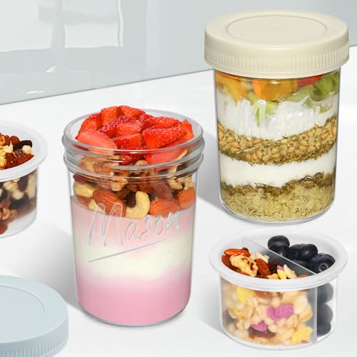 16oz Overnight Oats Containers with Lids, 6 Pack Glass Mason Jars