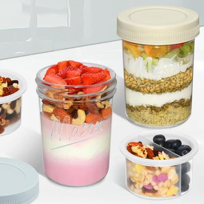 16oz Overnight Oats Containers with Lids, 6 Pack Glass Mason Jars