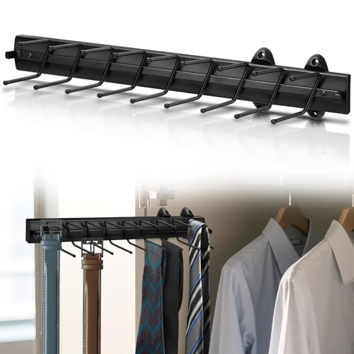 Sliding Tie Racks, 18 Tie Hanger 16.5'' Pull Out B... (Black)