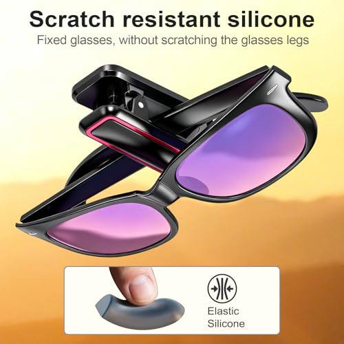 Sunglass Holder for Car, 2 Pack, Secure Metal Clip | One-Handed Operation, Gentle & Secure Hold, Silicone Padded, Universal Fits Sunglass and Car Visor