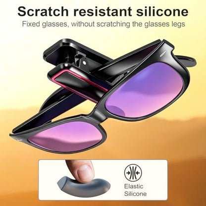 Sunglass Holder for Car, 2 Pack, Secure Metal Clip | One-Handed Operation, Gentle & Secure Hold, Silicone Padded, Universal Fits Sunglass and Car Visor