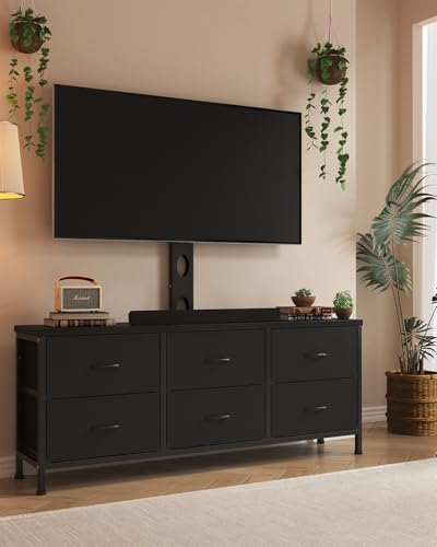 TV Stand with Mount, Fabric Dresser with 6 Drawers... (Black)