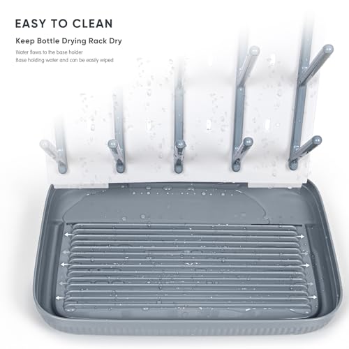 Termichy Baby Bottle Drying Rack：Large Vertical Space Saver for Countertop | With 15 Hooks - Quick-Dry Holder for Nipples, Teethers & Breast Pump Parts -Newborn Essentials Must-Haves Grey