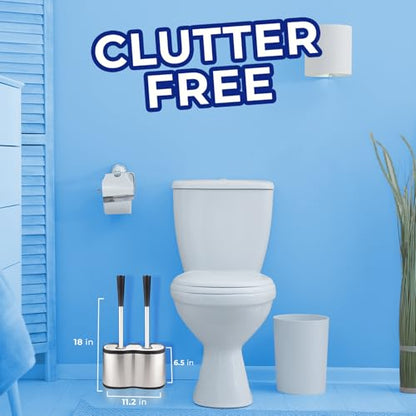 Toilet Brush and Plunger Set, Satin Nickel, Long Handle Freestanding | Satin Nickel, Toilet Brush + Plunger Combo, No-Rust Stainless Steel, Long Handle, Freestanding Canister