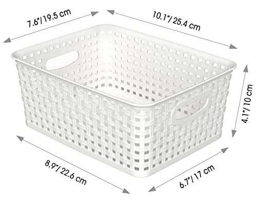 WYT Woven Plastic Storage Baskets, 6 Pack White Weave Bins Organizer, 10.1" x 7.55" x 4.1"