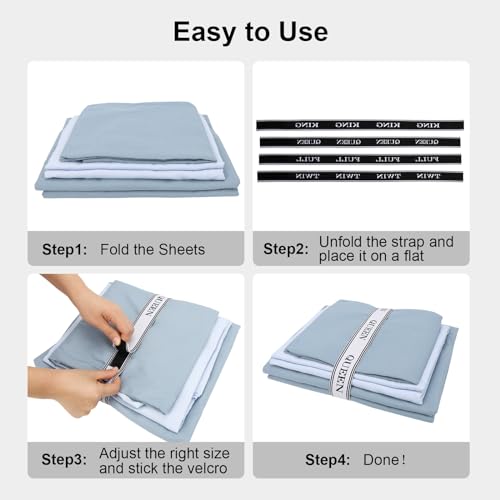 Bed Sheet Organizers and Storage with Hook and Loop Bedding Keeper Mix 8pcs | Bed Sheet Organizer Bands with Hook and Loop for Linen Closet-Elastic Bedding Sheet Bands for Organizing Size Label Bands