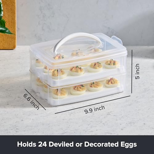 Snapware (2-Layer, 24 Eggs) Plastic Detachable Deviled Egg Carrier Storage Container With Lid and Handle, Freezer Dishwasher Microwave Safe | With lid and handle, freezer, dishwasher, microwave safe