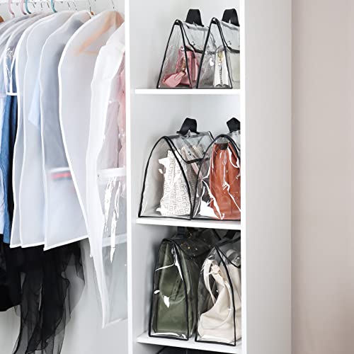 Univivi 6 Pack Handbag Dust Bags, Clear PVC With Black Edge, 3 Sizes | 0.3mm Clear PVC Material, Magnetic Button, Leather Handle, Clear Purse, Purse Organizer, for Handbag Closet Storage