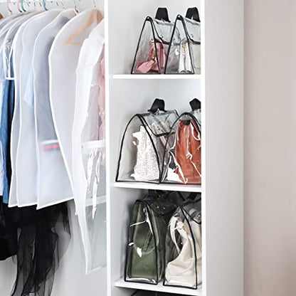 Univivi 6 Pack Handbag Dust Bags, Clear PVC With Black Edge, 3 Sizes | 0.3mm Clear PVC Material, Magnetic Button, Leather Handle, Clear Purse, Purse Organizer, for Handbag Closet Storage