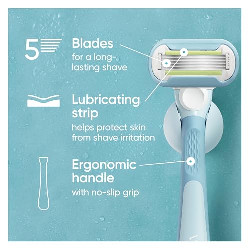Gillette Venus Extra Smooth Women's Razor with Reusable Handle, 5 Blade Refills and Shower Holder
