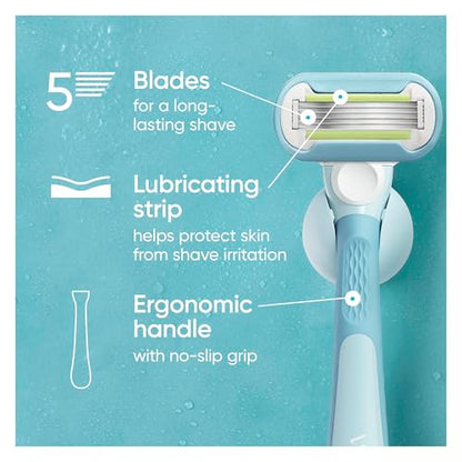 Gillette Venus Extra Smooth Women's Razor with Reusable Handle, 5 Blade Refills and Shower Holder