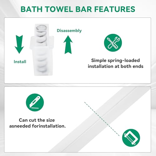 24-Inch Spring End Wall-Mounted Towel Bar, Adjustable Sturdy Plastic Towel Holder for Bathroom Kitchen Towel Storage White
