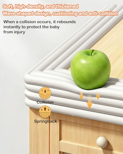 Corner Protector Baby, Pre-Taped 16.5FT Edge Guard for Furniture Safety | 0.4" Thick, 4" Wide Fireplace Baby Proofing, Soft Rubber Foam Padding Bed Cabinet Desk Edge Cushion Bumper, White-Grey