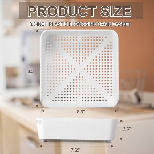 2 Pcs 8.5 x 8.5 x 2.5 Inch Floor Sink Drain Covers Commercial Plastic Floor Drain Strainer Plastic Drains Screen Basket Suitable for Commercial Kitchen Restaurant Diner Cafe