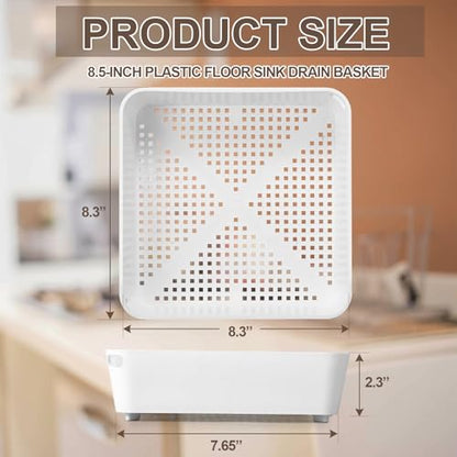2 Pcs 8.5 x 8.5 x 2.5 Inch Floor Sink Drain Covers Commercial Plastic Floor Drain Strainer Plastic Drains Screen Basket Suitable for Commercial Kitchen Restaurant Diner Cafe