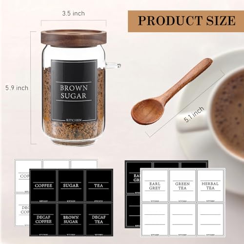 KOSKIMER Coffee and Sugar Container Set, Glass Coffee Jars with Wooden Lids
