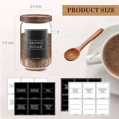 KOSKIMER Coffee and Sugar Container Set, Glass Coffee Jars with Wooden Lids