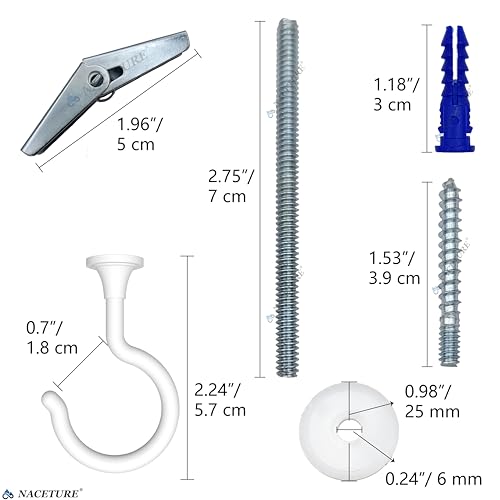 Large Ceiling Swag Hooks, White 4 Pack for Plants and Lights | For hanging plants, light fixtures and décor with cavity wall hardware.