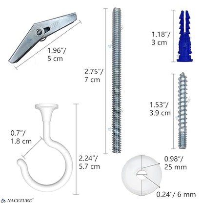 Large Ceiling Swag Hooks, White 4 Pack for Plants and Lights | For hanging plants, light fixtures and décor with cavity wall hardware.